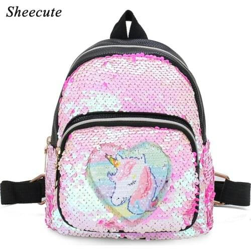 Kindergarten School Bags for Girls Kids Backpack Sequin Leather Shoulder Bags Fashion Unicorn Backpack Children Mini Backpacks