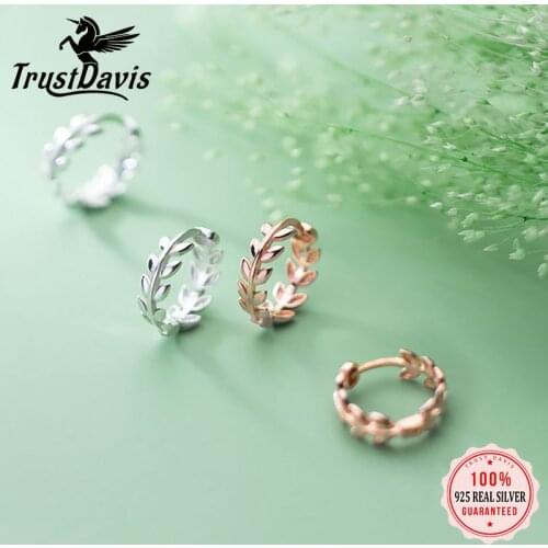 TrustDavis 100% 925 Sterling Silver Earrings Sweet Leaf Hoop Earrings For Women Girls Daughter Fine Jewelry DS106