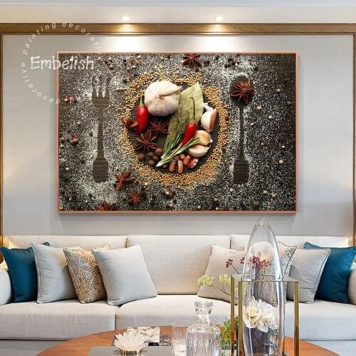Embelish 1 Pieces Spices And Cutlery Grains Kitchen Decor HD Print Canvas Painting Food Wall Art Posters For Living Room Artwork