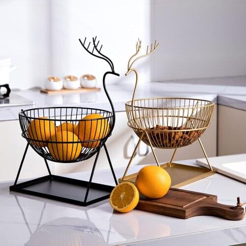 Iron Fruit Basket Bowl Desktop Snack Storage Tray Nordic Home Living Room Decor Fruits Dish Drain Rack Holder Kitchen Container