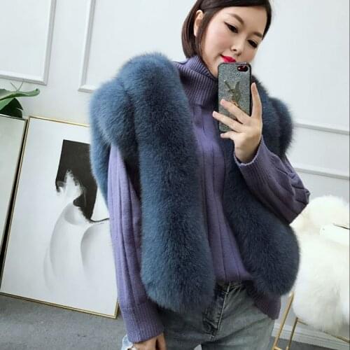Clothes Winter Warm Women Real Coat Korean Vintage Fox Fur Vest Jacket Sleeveless Waistcoat Manteau Femme Hiver ZL707