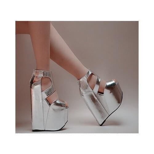 2019 Fashion Women Sandals Summer Buckle Strap Leisure Platform Wedges Sandals Wedges High heels 17CM Girls Shoes Silver White