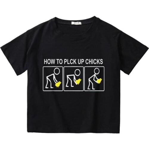 Funny Cute Chick Printing Women Summer Tees Breathable Cotton High Quality Tops Girls O-Neck T-Shirt Kids Short Sleeve Clothing