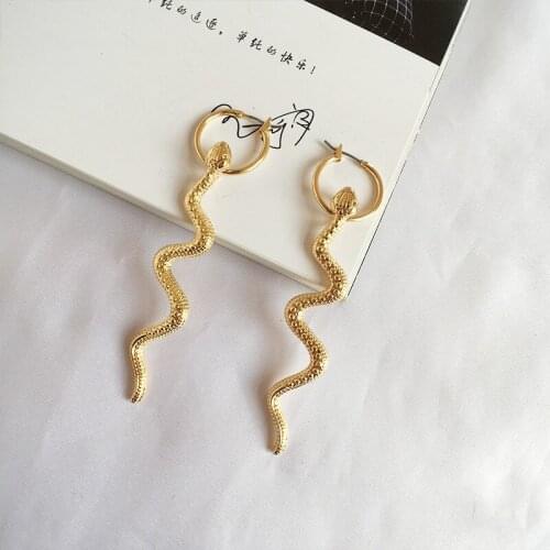 Punk Hip Hop Style Gold Color Metal Animal Snake Earring Rock Fashion Style Snake Pendant Earrings For Women Girl Party