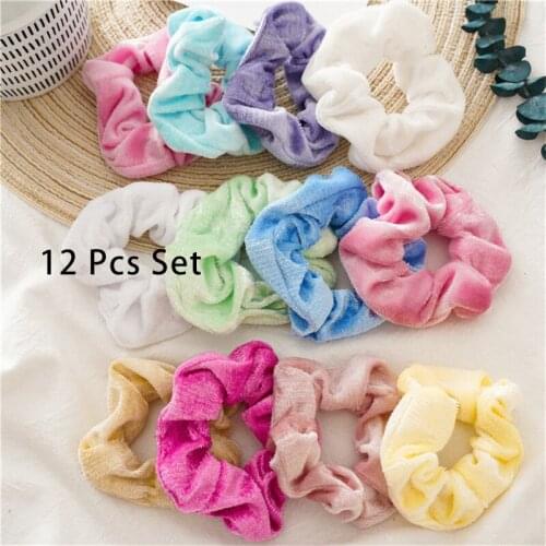12 Pcs Set Colorful Elastic Rubber Band Women Candy Solid Color Ponytail Holder Girl Flannel Hair Tie Rope Hair Band Accessories
