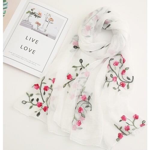 2021 New Fashion Summer Women chiffon Scarf embroidery flower Beach Hijab Shawls Wraps Female Foulard Echarpe Designer Bandana