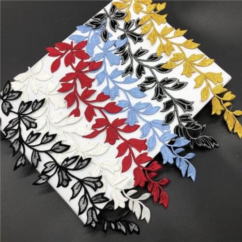 2Pieces 24cm*6.5cm 7Colors Hot Sale Leaf Applique Clothing Embroidery Patch Fabric Sticker Iron On Patch Craft Sewing Repair