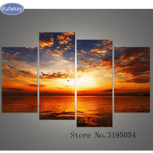 4PCS diy Diamond Embroidery Picture of Rhinestones Triptych Almaznaya diamond Mosaic Cross Stitch Diamond Painting 5d Sea sunset