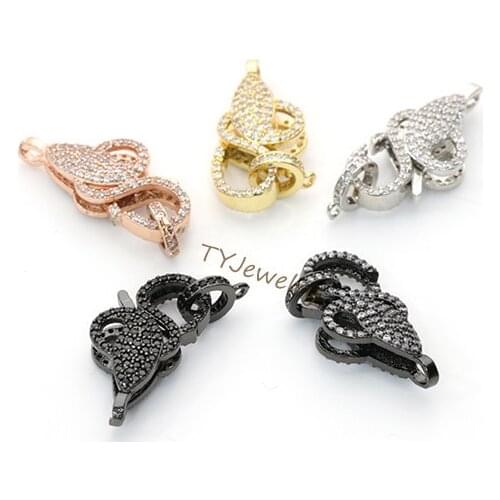 5PCS 12.5x26.5mm Gold Plated Cubic Zircon CZ Micro Pave 8 -shaped Clasp Pendant Necklace Bracelet Jewelry Making DIY