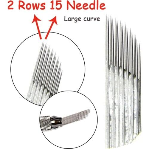 50pcs 2 Rows 15 Needle Permanent Makeup Eyebrow Tattoo Blade Microblading Needles Brow Embroidery Microblades Manual Pen Needles