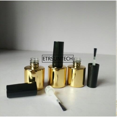 8ml Empty gold round Nail Polish Bottle &Small Brush Nail Art Container Glass Nail Oil Bottles F1888