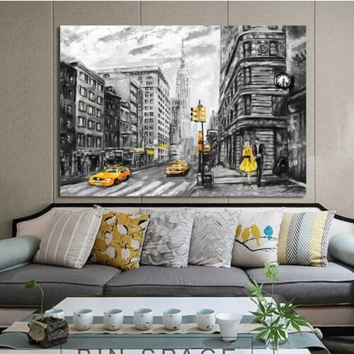 Abstract Landscape Oil Painting on Canvas New York and Paris City View Posters and Prints Wall Art Picture for Living Room Decor