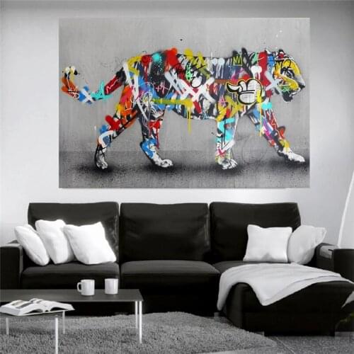 African wild tiger canvas prints painting color graffiti art posters and prints murals animal living room pictures