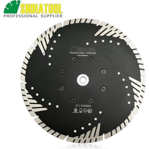 SHDIATOOL M14 Dia 9"/230mm Diamond Hot Pressed Turbo Blade Cutting Disc Granite Concrete Marble Sawblade Slant Protection Teeth