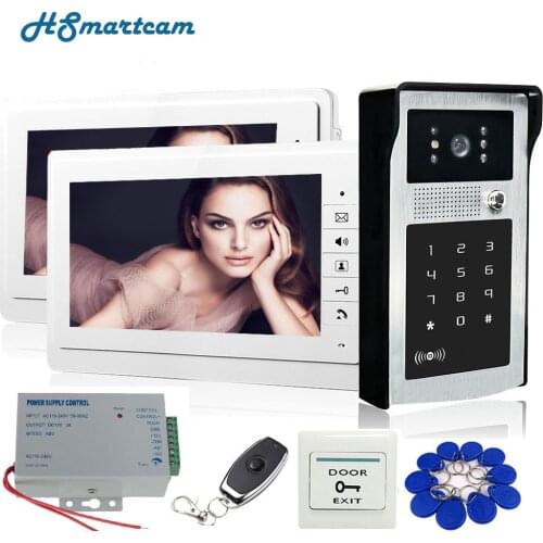 Home Security 7 inch TFT LCD 2 Monitor Video Door phone Video Intercom System RFID Password Access Doorbell 1 Camera+Door Exit