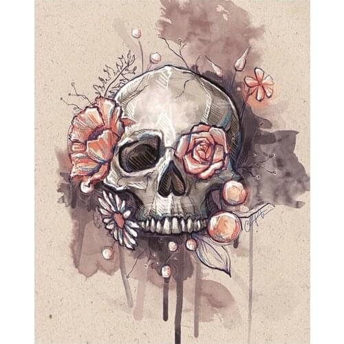 Skull Picture Diamond Painting Halloween Floral Round Full Drill 5D Nouveaute DIY Mosaic Embroidery Cross Stitch Home Decor Gift