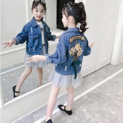 Spring Autumn Thick Girls demin Jackets Kids Outerwear Letter Coats Children Clothing Teenager Trench Coat 6 8 10 12 years