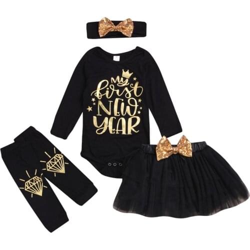 2020 European And American Childrens Clothing New Year Autumn Suit Newborn Girls Skirt Mesh Princess Dress Bronzing Printing