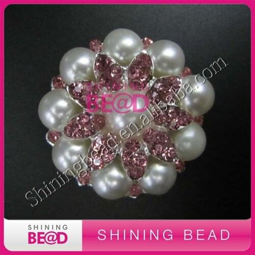 Baby pink rhinestone with pearl brooch for kids headband,free shipping,pearl rhinestone brooch for wedding invitation cards