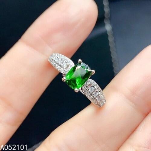 KJJEAXCMY fine jewelry S925 sterling silver inlaid natural Diopside new girl luxury gemstone ring support test Chinese style