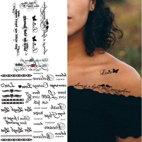 Minimalist Words Fake Temporary Tattoo For Women Letters Small Article Tattoos Sticker Black Skewers Waterproof Tatoos Clavicle