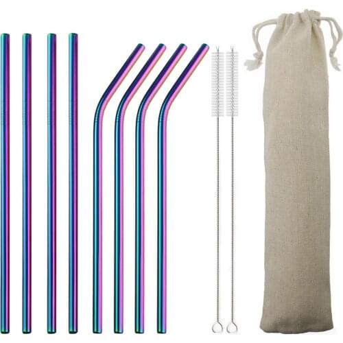 Reusable Drinking Straw 18/10 Stainless Steel Straw Set High Quality Metal Colorful Straw With Cleaner Brush Bar Party Accessory