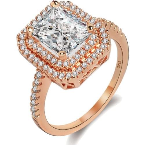 Fashion New luxury silver color jewwlry female micro inlaid square Princess cz Crystal ring Aneis wedding ring