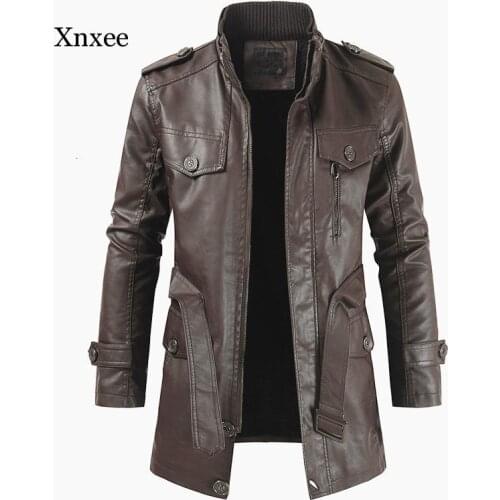 Men Spring Casual Long Warm Fleece Pu Leather Jacket Coat Men Outwear Brand Thick Punk Autumn Motor Vintage Leather Jackets Top