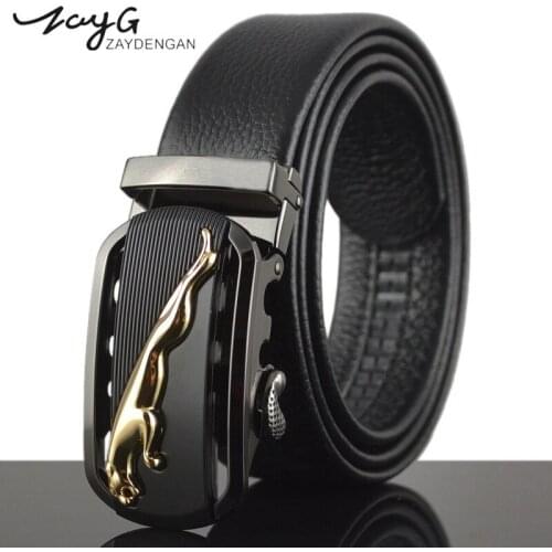 ZAYG Men Fine High Quality Domineering Leopard Alloy Automatic Buckle Belt Designer Classic Businessstyle Buckle Leisure Belt