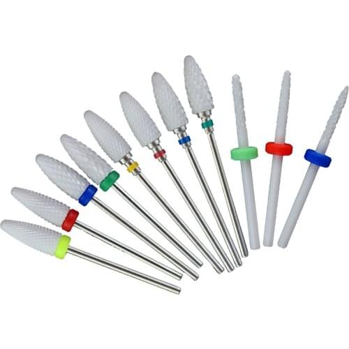 10pc Milling Cutter Set Ceramic Nail Drill Bit Rotary Files Bits For Electric Manicure Machine Pedicure Burrs Nail Art Tools