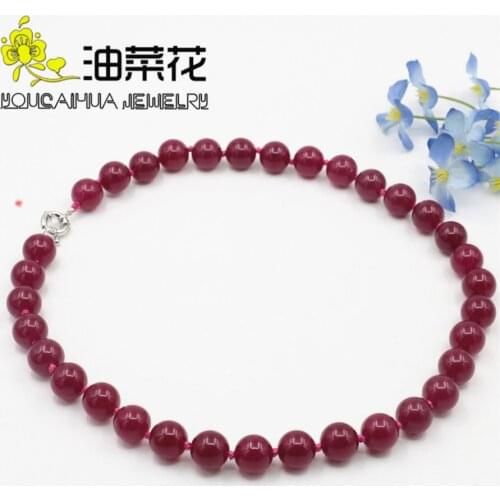 Genuine 10mm Rose Red Chalcedony Beads Round Necklace Hand Made Rope Chain Beads Jewelry Natural Stone Wholesale (Min Order1)