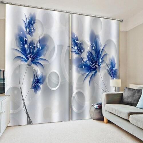 Luxury blue flower curtains Blackout 3D Window Curtains For Living Room Bedroom 3d stereoscopic curtains