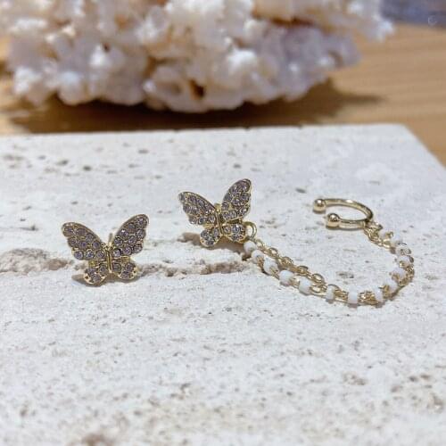 2021 Korean fashion women cute rhinestone butterfly metal chain earrings party wedding jewelry wholesale