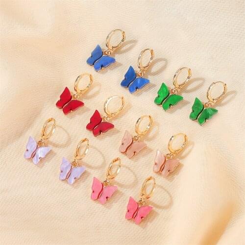 Blue Pink White Purple Black Red Orange Brown Geometry Butterfly Simple Acrylic Alloy Dangle Earrings & Drop Earrings for Women