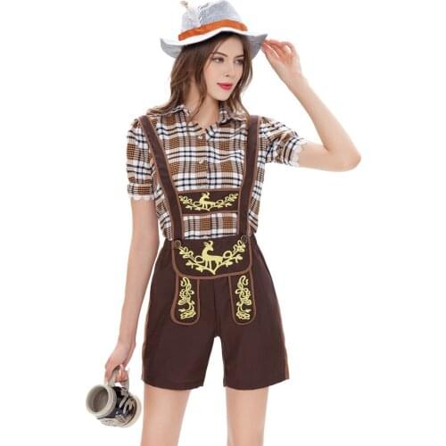 Dancing Stage Costumes German Traditional Beer Festival Dress Plaid Shirt women Beer Halter Suit Multi- Shoot Sportswear