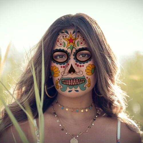 Horror Holloween Deco Face Temporary Tattoo Halloween Mexican Undead Festival Face Tattoo Stickers 500pcs