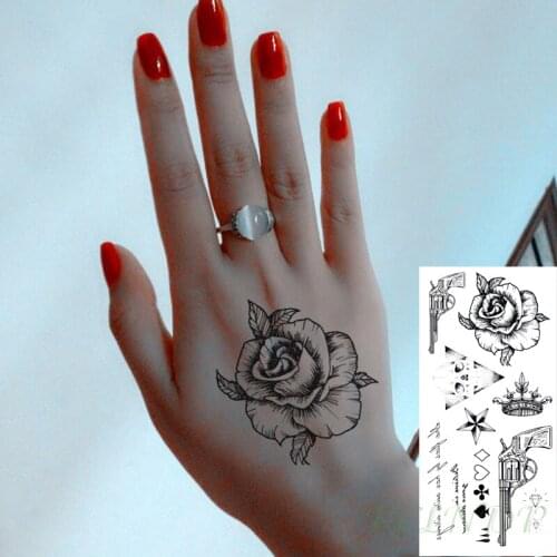 Waterproof Temporary Tattoo Sticker Rose Flower Gun Crown Star Diamond Triangle Fake Tatto Flash Hand Arm Tatoo for Women Men