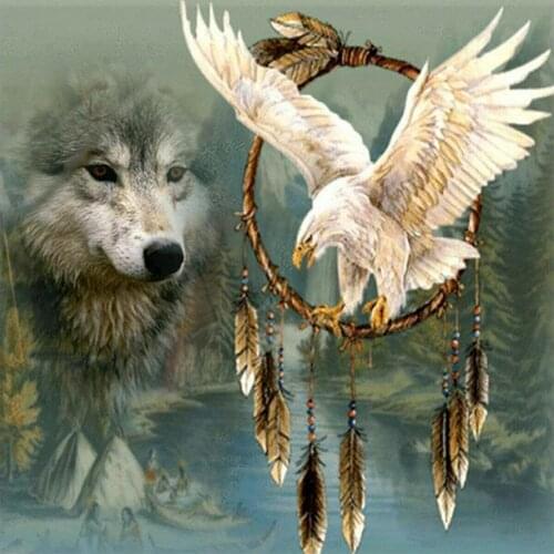 Wolf Eagle Feathers Diamond Painting Round Full Drill Animal Nouveaute DIY Mosaic Embroidery 5D Cross Stitch Home Decor Gifts