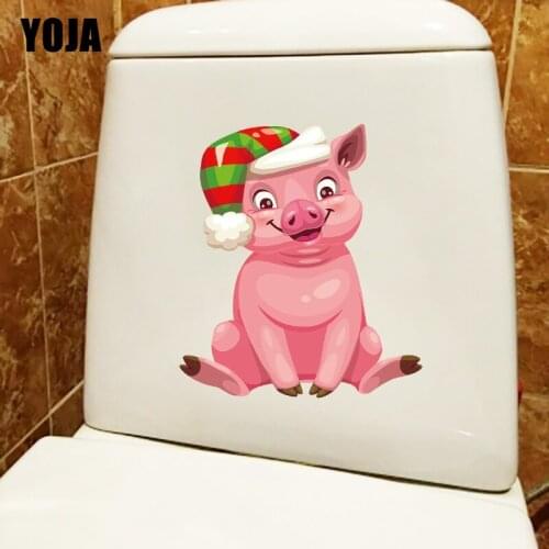 YOJA 20.2×22.9CM Pink Pig Funny Cartoon WC Toilet Sticker Accessories Home Room Wall Decoration T1-2800