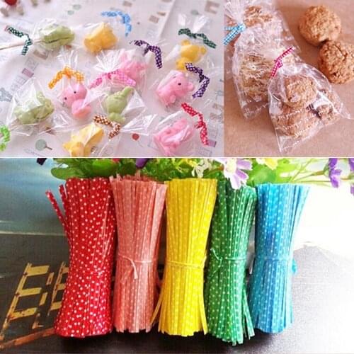 100Pcs Metallic Twist Ties Wire Candy Bag Ties Close Bag Dessert Packaging Sealing Clips Wedding Clamps 9Cm Solid Color