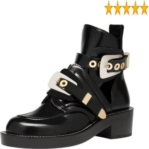 Top Fashion Women Buckle High Summer Motorcycle Hollow Out Leather Shoes Casual Footwear Punk Block Heels Sandals Boots