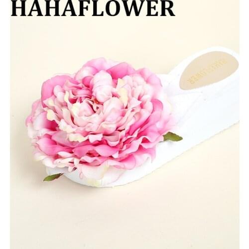 HAHA FLOWER Women wedge-shaped heel, summer slippers, womens new comfort flower shoes, large size