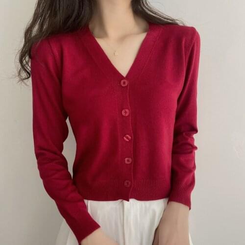 Autumn Spring Women V-Neck Knitted Sweaters Cardigans Lady Knitting Soft Sweater Shirts Female Crop Tops