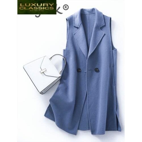 Womens Winter 2021 Autumn Vest 100% Wool Coat Female slim Long Vests Elegant Waistcoat for Women Jaqueta Feminina LW1127