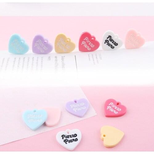 10pcs 23*25mm Heart Shape Resin Charms Pendant English Love Charms Finding For DIY Hair Jewelry Accessories Earring Making YZ515
