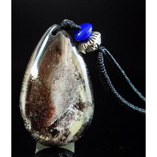 100% Natural Ghost Crystal Pendant Phantom Quartz Gem Healing Gemstone Water Drop Shape Gift For Men And Women 0033