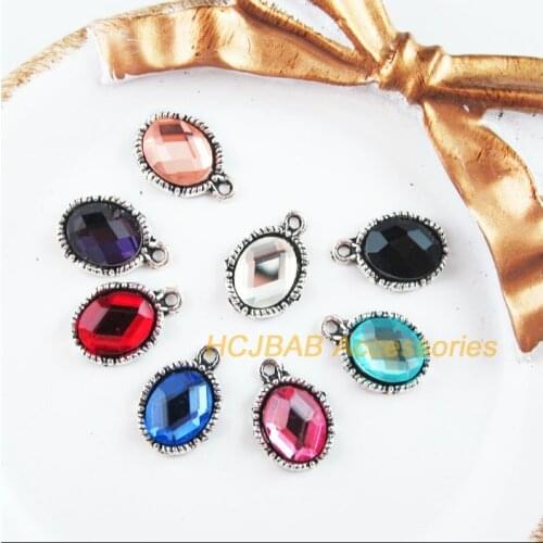 16 New Charms Tibetan Silver Tone Retro Oval Mixed Crystal Pendants 11x16mm