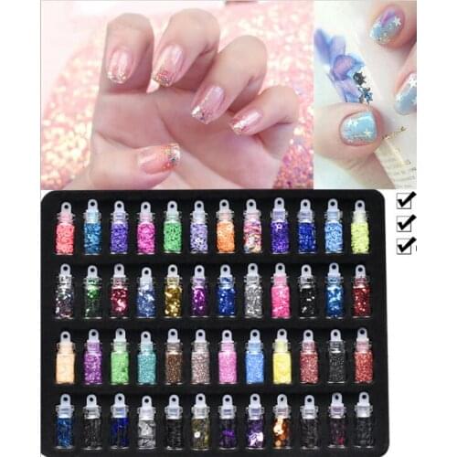 20set/lot 21x16cm Glass Bottle Sparkling Powder Sequins Set Pearl DIY Accessories Set Nail Stickers Nail Art Supplies HA1839