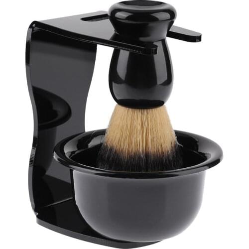 3 in 1 Mens Shaving Soap Bowl+Shaving Brush+Shaving Stand Bristle Hair Shaver Men Beard Cleaning Tool