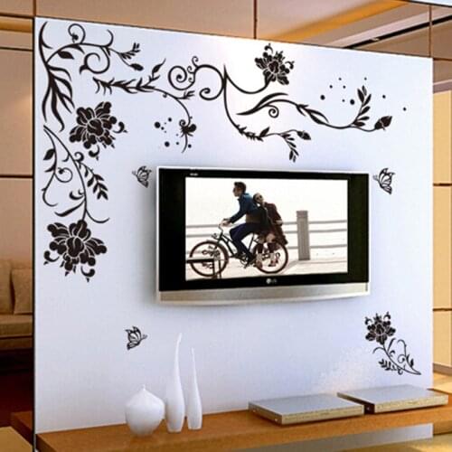 Butterfly flower vine Sofa/TV Background Wall Sticker Home Decoration DIY bedroom Living room Mural art Decals poster stickers